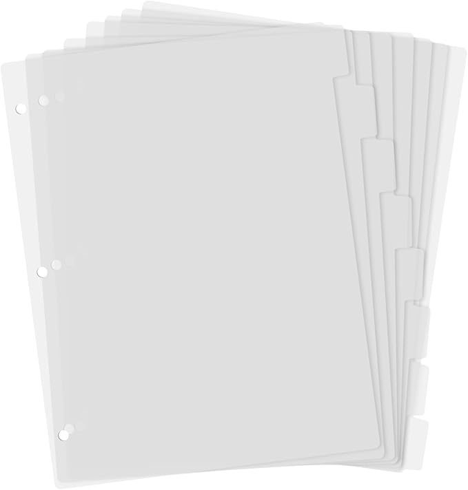 3 Ring Frosted Transparent Binder Dividers, 8 Tab Clear Binder Dividers, A4 Binder Dividers, Sturdy Plastic Dividers, Aesthetic Dividers for Binder, Tabs for Binder, 3 Hole Punch (Transparent,A4)