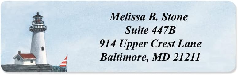 Lighthouse Designer Rolled Name & Address Labels with Elegant Plastic Dispenser