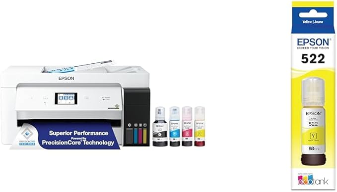 Epson EcoTank ET-15000 Wireless Color All-in-One Supertank Printer with Scanner & 522 EcoTank Ink Ultra-high Capacity Bottle Yellow (T522420-S) Works with EcoTank ET-2720