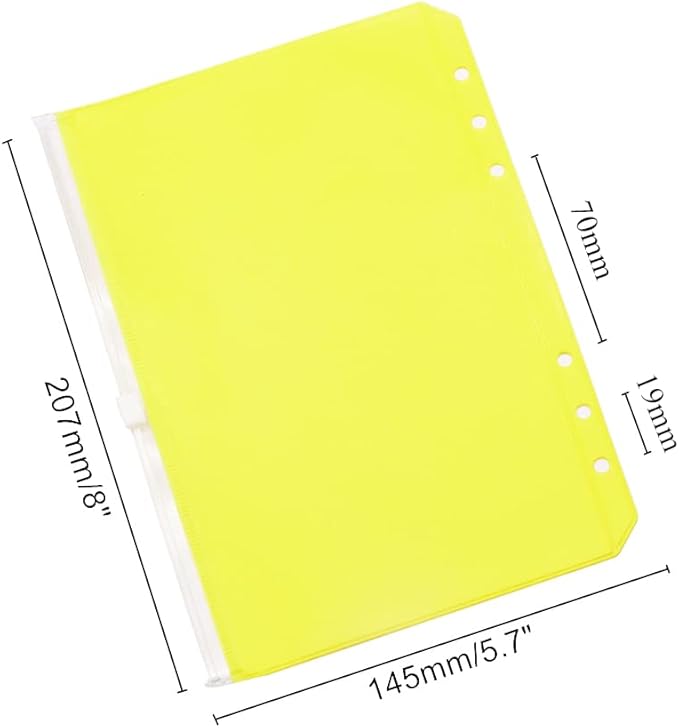 Colorful PVC Binder Pockets 12pcs A5 Binders Zipper Pouch Bag Loose Leaf 6 Holes PVC Zip Organizer Folder for Journal Budget Filing Pocket Bags