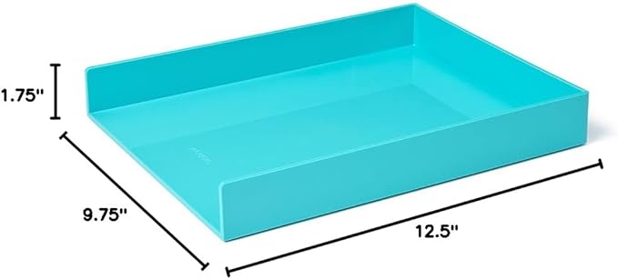 Poppin Stackable Letter Tray - Modular Lacquer Desk Trays for Office Organization, Color-Coordinated Office Supplies for Desk, Paper Trays (Aqua, Letter)
