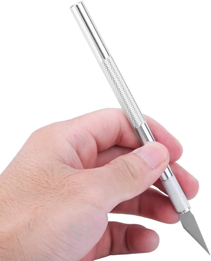 Art Knife, Carving Knife, Nonslip Stainless Steel Precision Knife Hobby Knife Wood Carving Artwork Craft Knife with 5 Spare Blades for Phone Repair, Art, Hobby, Scrapbooking, Stencil (Silver)