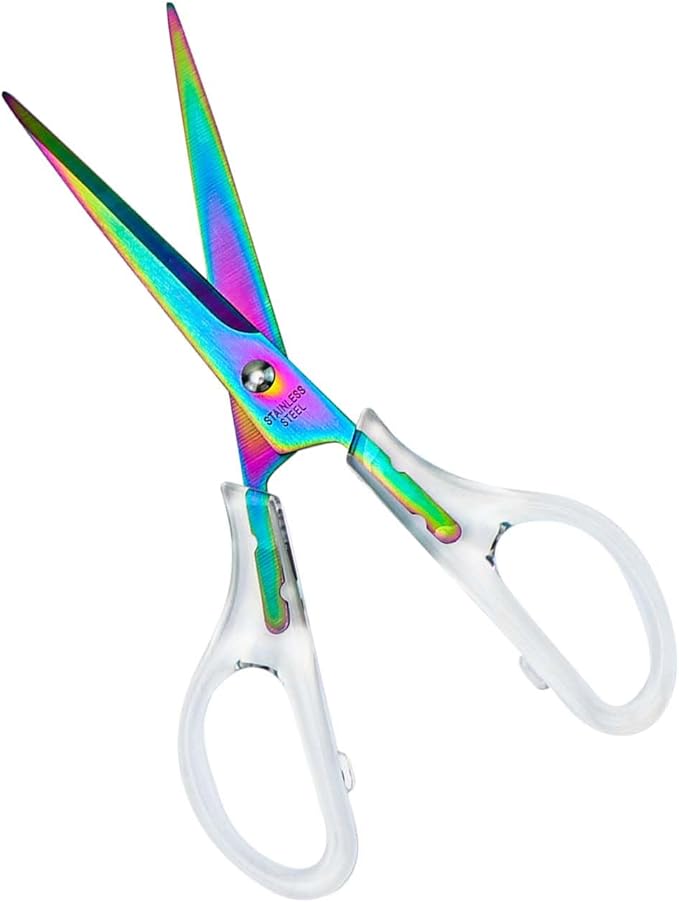 Acrylic Scissors Rainbow Scissors 6.5" Clear Scissors Metal Blades Office Cutting Shears for Craft Supplies Desk Accessories