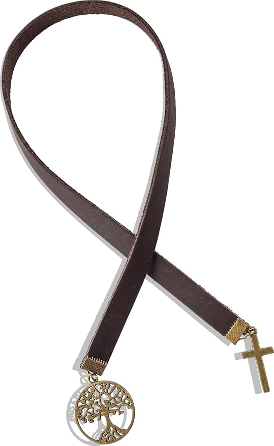 Bookmarks, Handmade Retro Cross Tree of Life Bible Bookmark with Long Leather Straps, Christian Saint Book Mark, Ideal Christian Gift (Style 13)