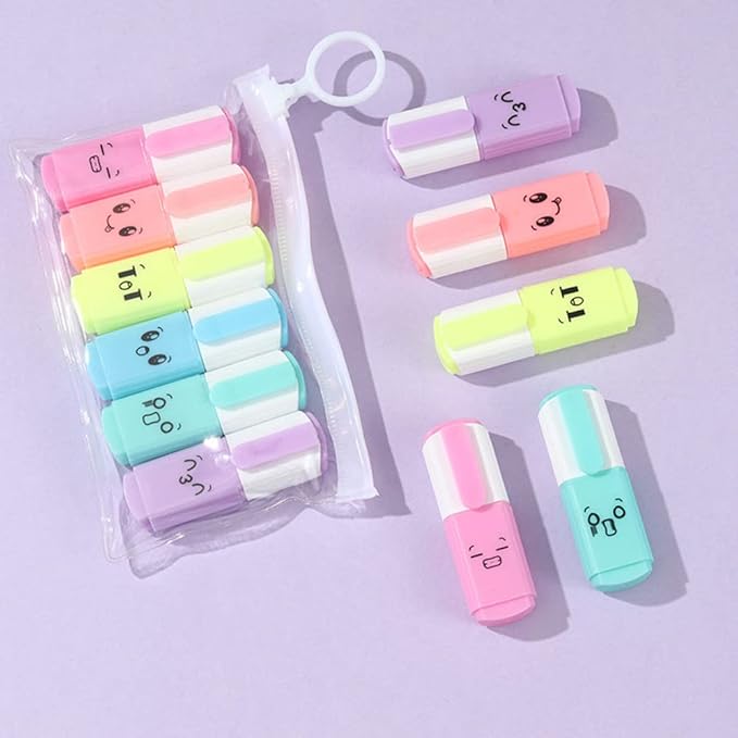 Set of 6 Color Highlighter Markers, Creative Chisel Tip Multi Color Highlighter Pens for Note Taking, Coloring Book and Journal Planner, School and Office, etc.