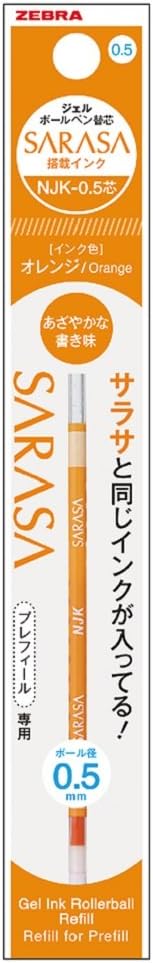 Zebra BRNJK5OR Ballpoint Pen Refill, Sarasa, NJK-0.5 Lead, Orange, 10 Pens