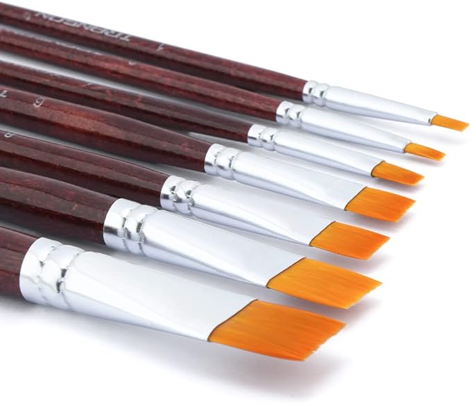 Transon Flat Paint Brush Set 7pcs for Acrylic Watercolor Gouache Oil and Body Painting