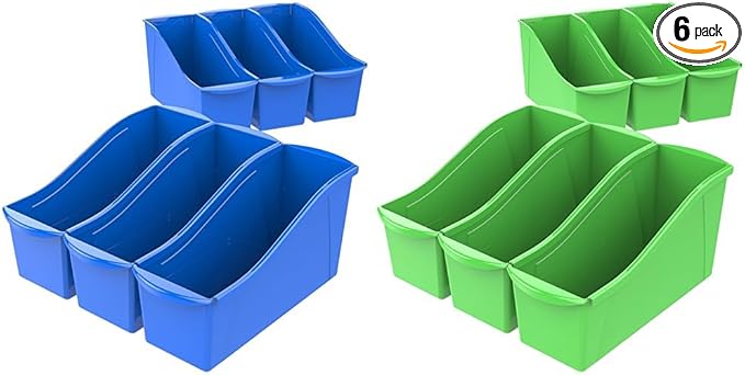 Storex Interlocking Plastic Book Bin Organizer for Home Office Classroom Blue 6-Pack 71101U06C and Green 6-Pack 71104U06C
