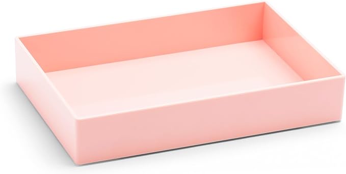 Poppin Stackable Medium Accessory Tray - Modular Lacquer Desk Trays for Office Organization, Color-Coordinated Office Supplies for Desk, Paper Trays (Blush Pink, Medium Accessory)