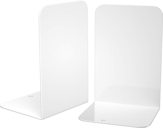 VFINE Book Ends, White Metal Bookends, Book Ends for Shelves, Bookends for Shelves, Bookend, Book Ends for Heavy Books, White 1 Pair