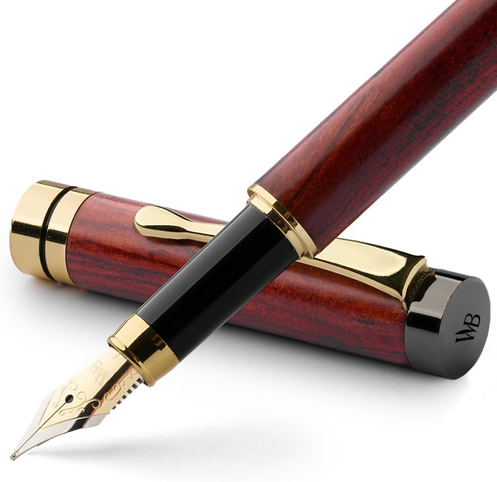 Wordsworth & Black Fountain Pen Set, Luxury Bamboo Wood - Fine Nib, Gift Case; Includes 6 Ink Cartridges, Ink Refill Converter -Journaling, Calligraphy; Drawing, Smooth Writing [Rosewood]