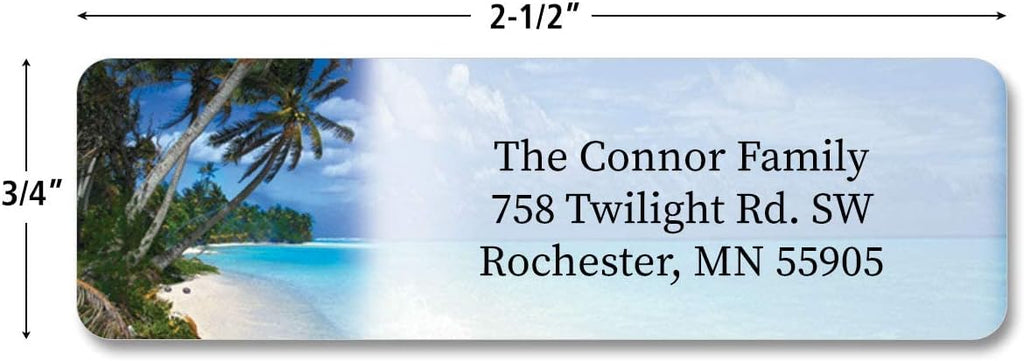 Colorful Images Tropical Paradise Rolled Personalized Return Address Mailing Labels with Dispenser, Customize with Name & Shipping Address, 250 ¾” x 2½” Self Adhesive, Easy Peel Label Roll