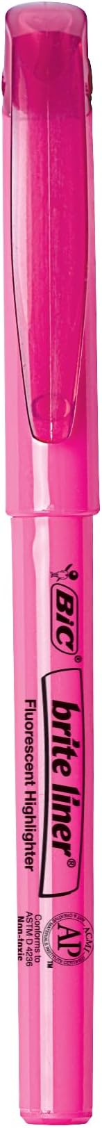 BIC Brite Liner Highlighters, Chisel Tip, 12-Count Pack of Pink Highlighters, Ideal Highlighter Set for Organizing and Coloring