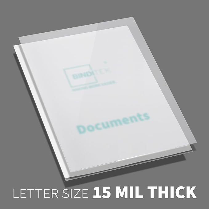 Binditek 50 Pack 15 Mil Frosted Polycover,Semi-Transparent Binding Presentation Covers, 8-1/2 x 11 Inches, Lightly Textured Sand Finish, Square Corners, Un-Punched, Office Supplies