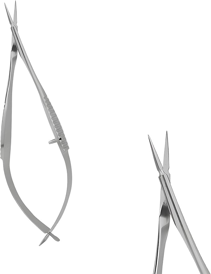 VANNAS Micro Scissors, 3.2" Straight Tapered Tip, Extra Sharp Spring Action Squeeze Scissors for Stitch Cutting, Embroidery, ENT, Eye, Skin, Dental, and Veterinary Surgery (8cm) - S11001-08