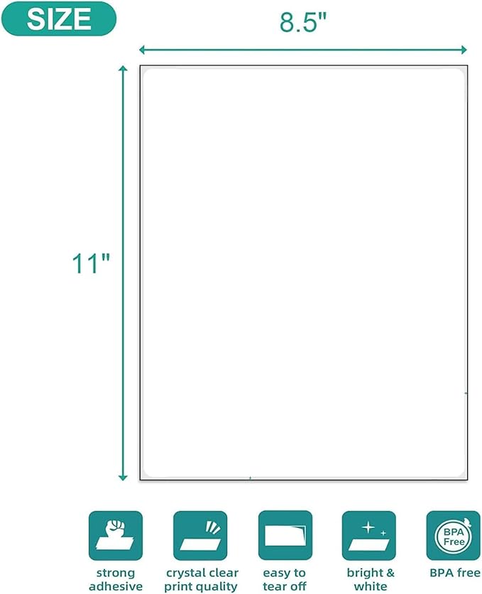 Shipping Address Label Stickers Paper for Laser and Inkjet Printer (1000 sheets, 8.5" x 11" (Full Sheet))