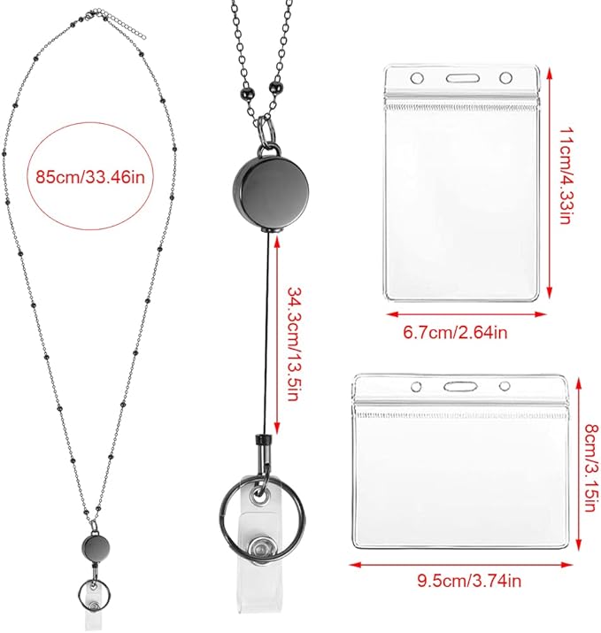 3 Pack Lanyards for Id Badges with 6 Pcs Id Badge Holder Retractable Badge Holders Stainless Steel Teacher Lanyard Cruise Ship Lanyards for Girl Women (Black)