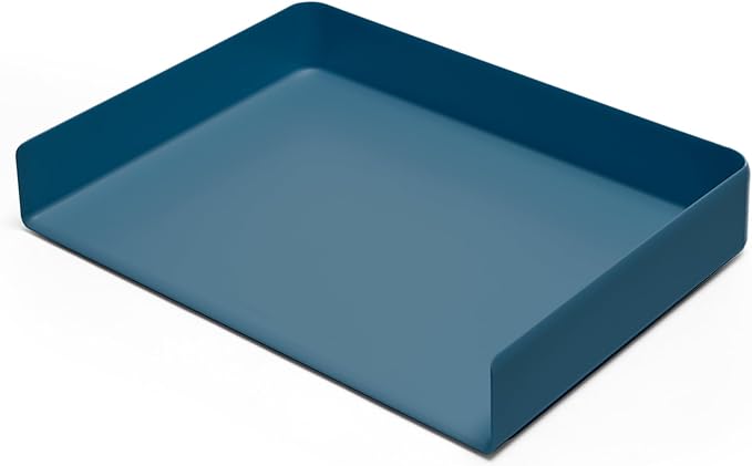 Poppin Stackable Landscape Letter Tray - Modular Lacquer Desk Trays for Office Organization, Color-Coordinated Office Supplies for Desk, Paper Trays (Slate Blue, Landscape Letter)