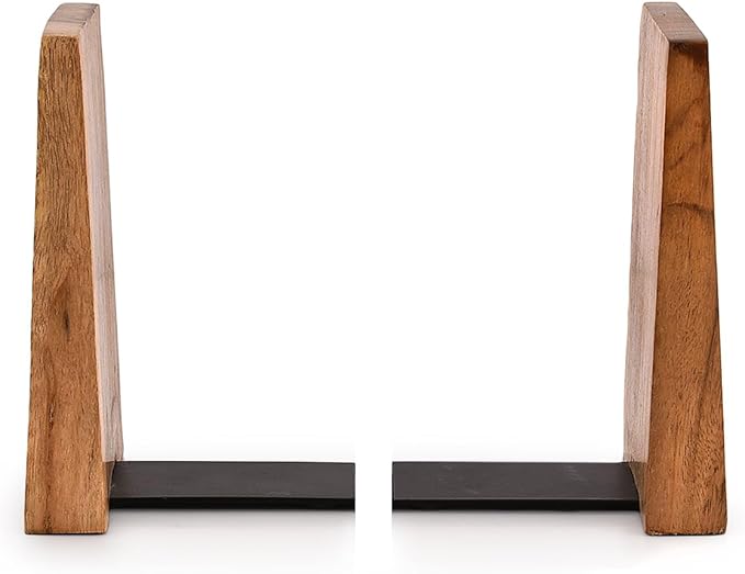 NIRMAN Office Bookends Iron & Acacia Wood Tree of Life Office Bookends for Shelves or Bookcase Heavy Bookends, Home Décor Gift (4" X 4" X 6"), (Set of 2)