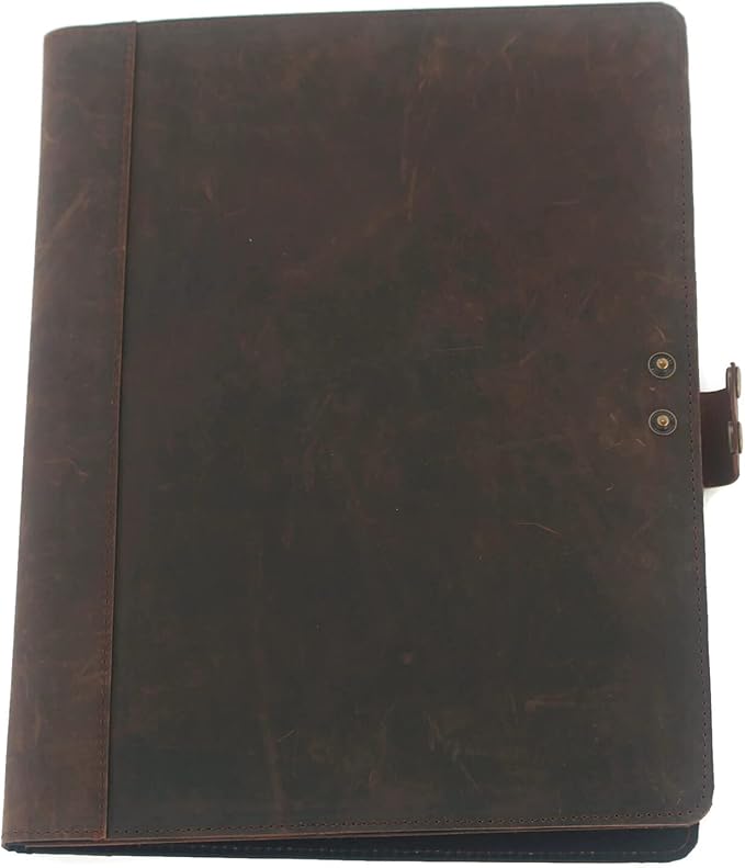 Leather Portfolio Professional Resume Padfolio - Document Folder & Organizer Folio for Letter-Sized/A4 Writing Pad with Business Card Holder, Ideal Gift Portfolios for Men + Women (Vintage Brown)