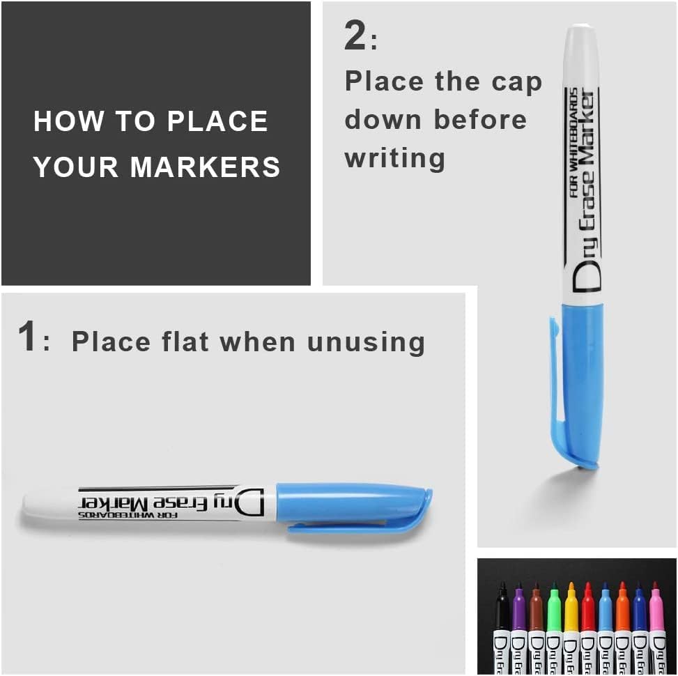 Volcanics Dry Erase Markers Low Odor Fine Whiteboard Markers Thin Box of 125, 10 Colors