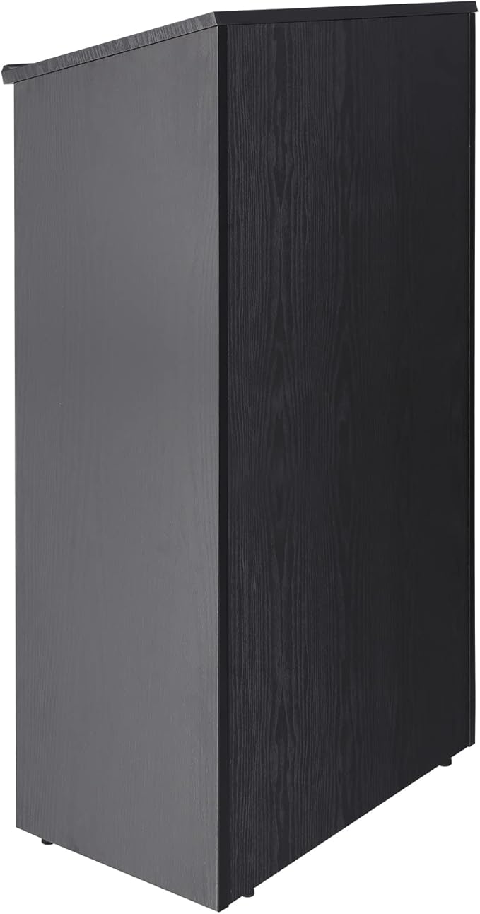 VEVOR Speaker Podium, 47-inch Mobile Lectern with 4 Casters, Wooden Presentation Stand with Shelves, Angled Top, for Church, Office, School, Home Use, Black