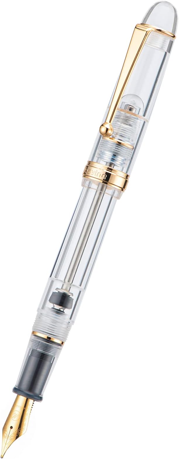 Asvine V126 Vacuum Filling Fountain Pen Extra Fine Nib, Transparent Clear Acrylic, Large-Capacity with Gift Case