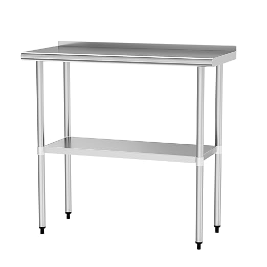 Stainless Steel Table 18 x 36 Inches Metal Prep Table with Backsplash & Adjustable Undershelf for Commercial Kitchen, Outdoor, Restaurant, Hotel & Garage