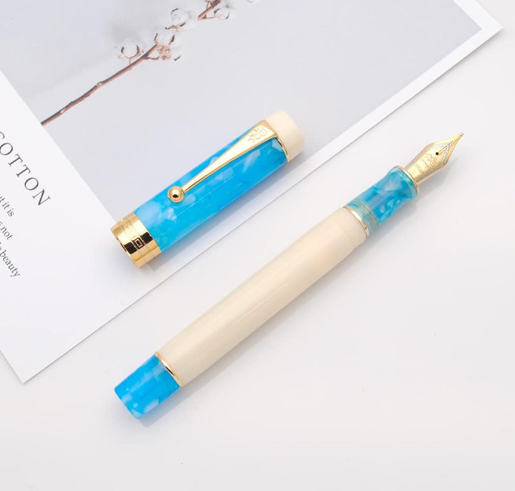 JINHAO 100 Fountain Pen with Ink Converter (Medium Nib 0.7mm, Sky Blue-A)