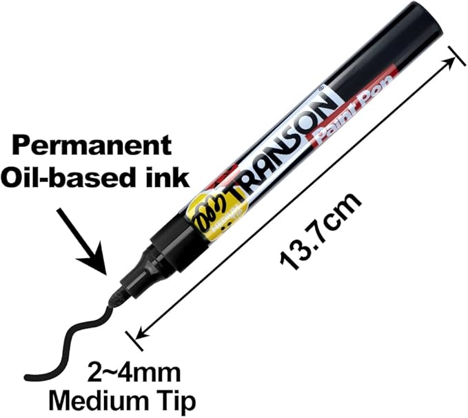 TRANSON 2 Black Paint Markers for Fabric Rock Craft Diy Painting Medium Tip Oil Based Waterproof