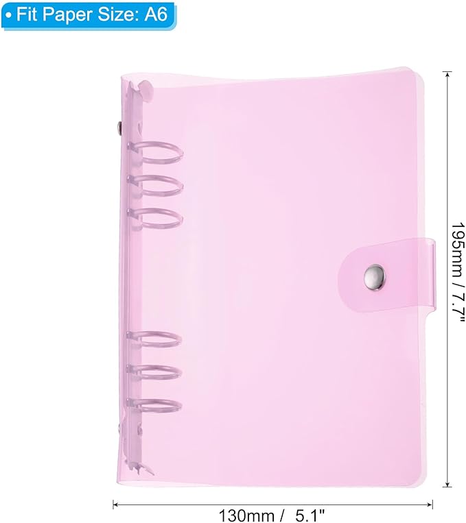 PATIKIL A6 Clear Binder Cover, Soft PVC Loose Leaf Binder Protector Refillable Notebook Shell with Snap Button Closure for DIY Meeting Notebook Folder, Purple