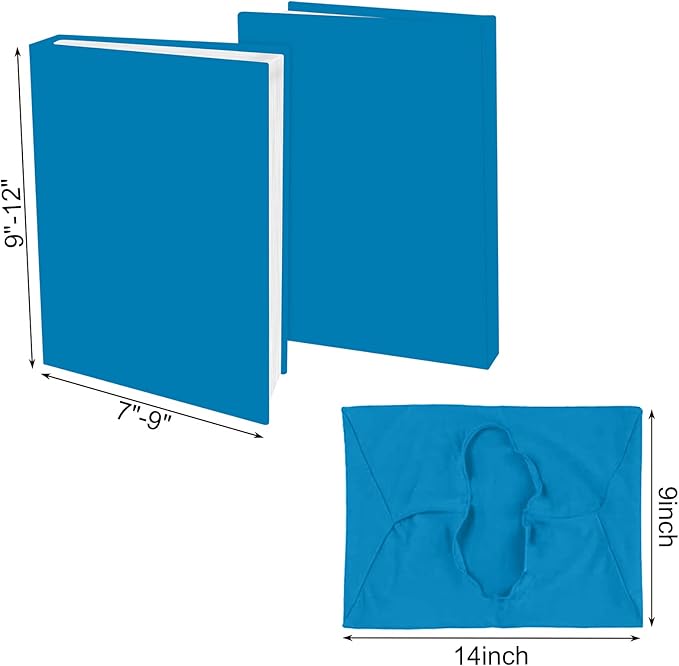2 Pack Stretchable Book Sleeve Covers, for Paperbacks Hardcover Textbooks up to 9" x 12", Office Supplies with Free Sticker Labels (2 Pack, Light Blue)