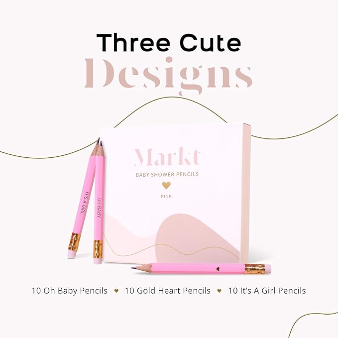 Markt Mini Pencils For Baby Shower Games For Girl, Heart Pencils, Small Pink Pencil Set
