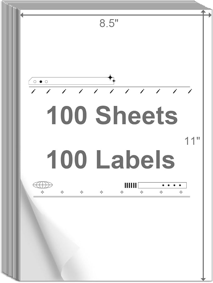 OausTect Full Page Labels 8.5 X 11 Sticker Paper for Laser & Inkjet Printer Printable Permanent Adhesive Mailing Shipping Address Label, Matte White, 100 Sheets -100 Labels (8165/5165)
