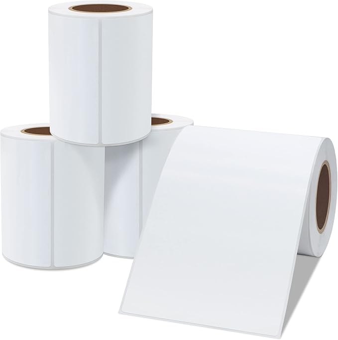 Hybsk 4x6 inch Direct Thermal Labels for Barcodes, Address, Compatible with Rollo Label Printer & Zebra Desktop Printers (4"x6",4 Rolls White)