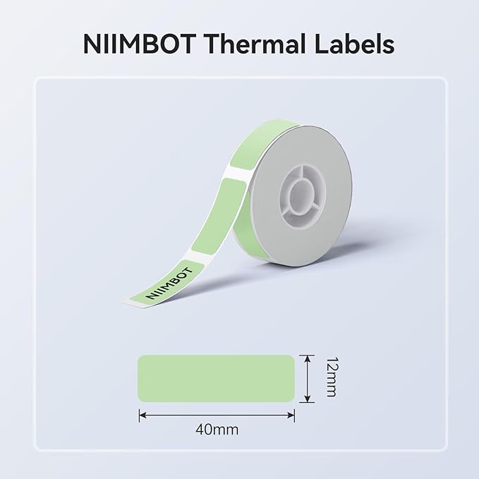 NIIMBOT Label Maker Tape for D11/D110/D101 Label Maker, 12 x 40 mm (0.47'' x 1.57'') 160 Tapes/Roll for Home Office Labeling Tape Replacement, Green