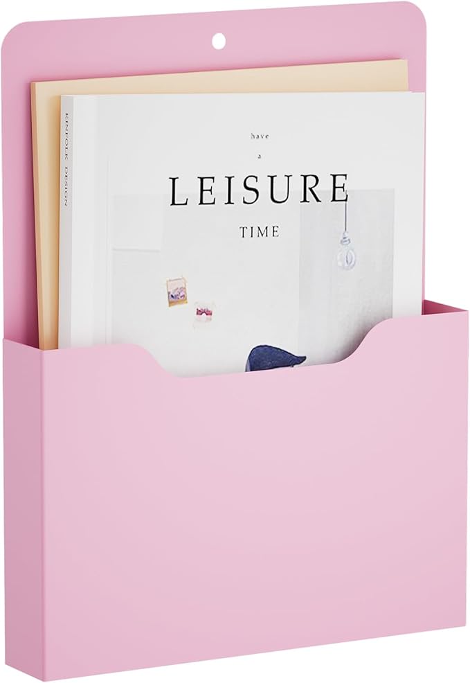 Magnetic File Holder - Magnetic Paper Holder, Pocket Organizer Office Supplies Storage Mail Organizer for Notebooks,Planners,Letter (Pink)