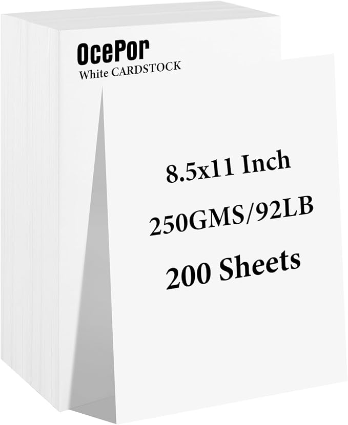 200 Sheets White Cardstock 8.5” x 11”, 92lb/250gsm Card Stock, Thick Card Stock Paper, Heavy Cardstock Paper for Printer, Resume, Scrapbooks, Art, Crafts, Business Cards