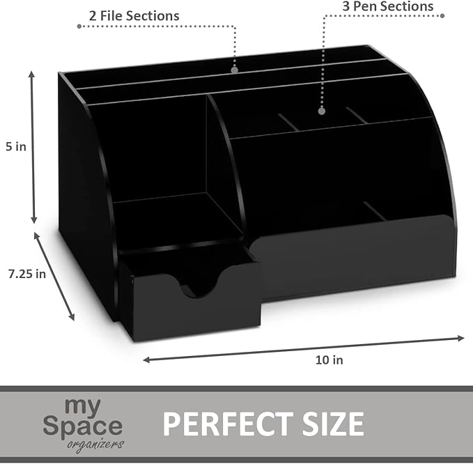 Black Desk Organizer with 9 Compartments - Desktop Office Supplies and Desk Accessories Organizer