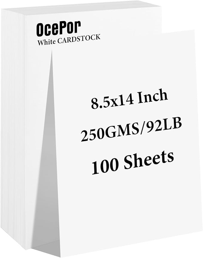 100 Sheets White Cardstock 8.5” x 14”, 92lb/250gsm Black Card Stock, Thick Card Stock Paper, Heavy Cardstock Paper for Printer, Resume, Scrapbooks, Art, Crafts, Business Cards
