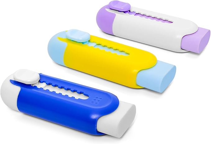 Retractable Eraser, Pack of 3, Pencil Eraser for Pencils,Assorted Color