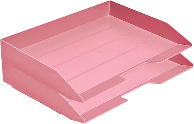 Acrimet Stackable Letter Tray 2 Tier Side Load, Plastic, Desktop File Organizer (Solid Pink Color)