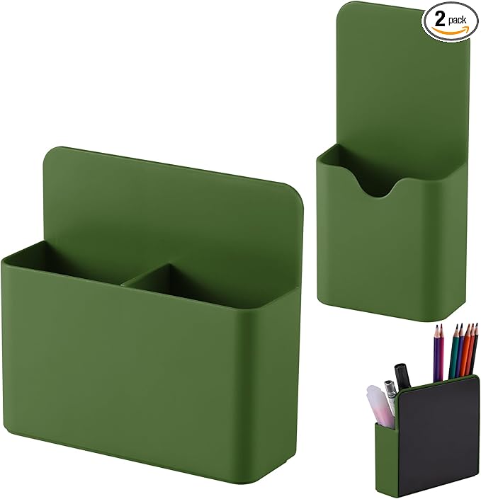 Magnetic Pen Holder,2 Pack Magnetic Dry Erase Marker Holder with Generous Compartments,Strong Magnet Storage Marker Pen Pencil Organizer for Refrigerator,Whiteboard,Locker Accessories