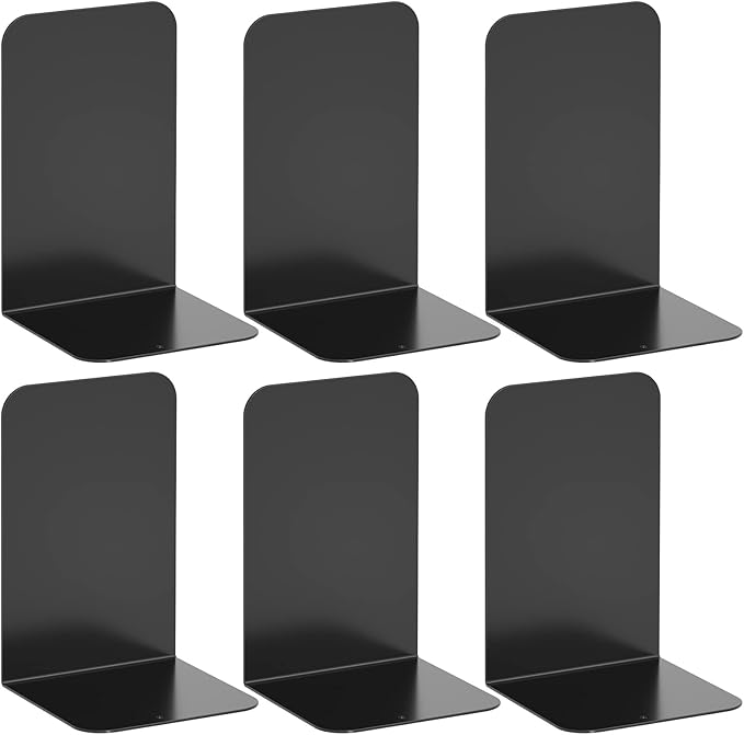 VFINE Bookend, Black Metal Book Ends, Book Ends for Shelves Heavy Duty Bookends, Bookend for Shelves, Book Ends for Heavy Books,Bookend Stopper, Black Bookends 3 Pairs
