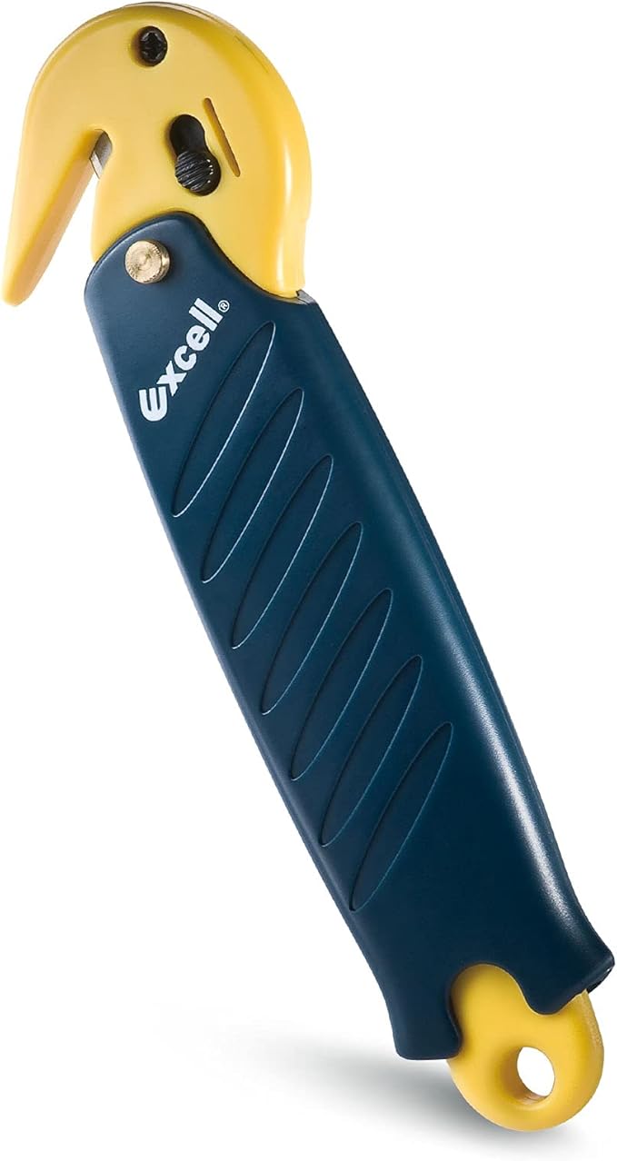 Excell Stretch Film Cutter with Carton Opener, Ergonomic Film Cutting Blade Safe and Efficient Cutting for Cryovac, Plastic Bags, Shrink Wrap, Box, Straps (W/Carton Opener)
