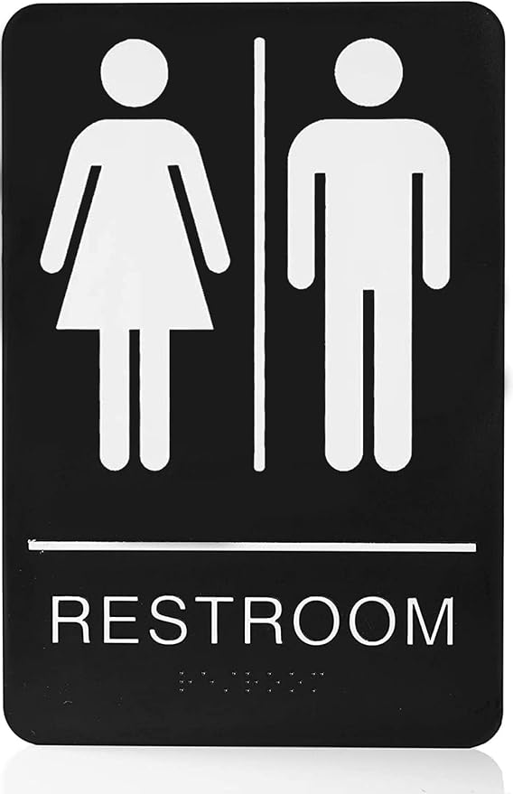 Self-Stick ADA Braille Unisex Restroom Signs for Woman and Man or Bathroom door Signs with Double Sided 3M Tape for Office or Business Bathroom and Toilet Door or Wall Decor 9”X6”