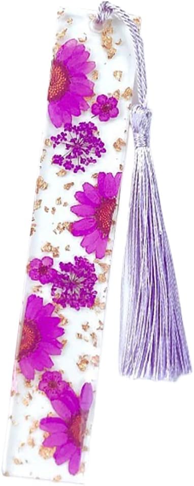 Daisy Epoxy Bookmarks Dried Flower Resin Bookmark Pressed Flower Bookmark Transparent Floral Dried Flower Page Marker acrylic bookmark for Kids Woman Teacher Students purple daisy