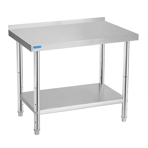 Stainless Steel Table for Prep & Work with Backsplash 24 x 36 Inches NSF Metal Commercial Kitchen Adjustable Under Shelf Worktable for Restaurant Home Outdoor