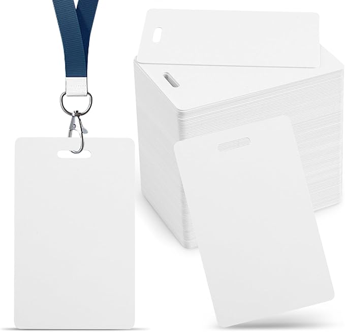 100 Pack Premium Blank PVC Cards with Slot Punch on Short Side - Vertical Slot Punch Blank ID Cards- CAETOUNG CR80 30 Mil Graphic Quality White Plastic Cards for Photo ID Badge Printers