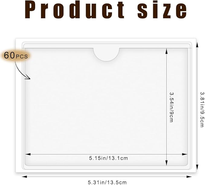 60 Pack 3 X 5 Inches Adhesive Index Card Pockets, Clear Self Adhesive Label Pockets Label Holders Card Holder Shelf Label Holder for Organizing, Storage Bins (3.7 x 5.3 inches)